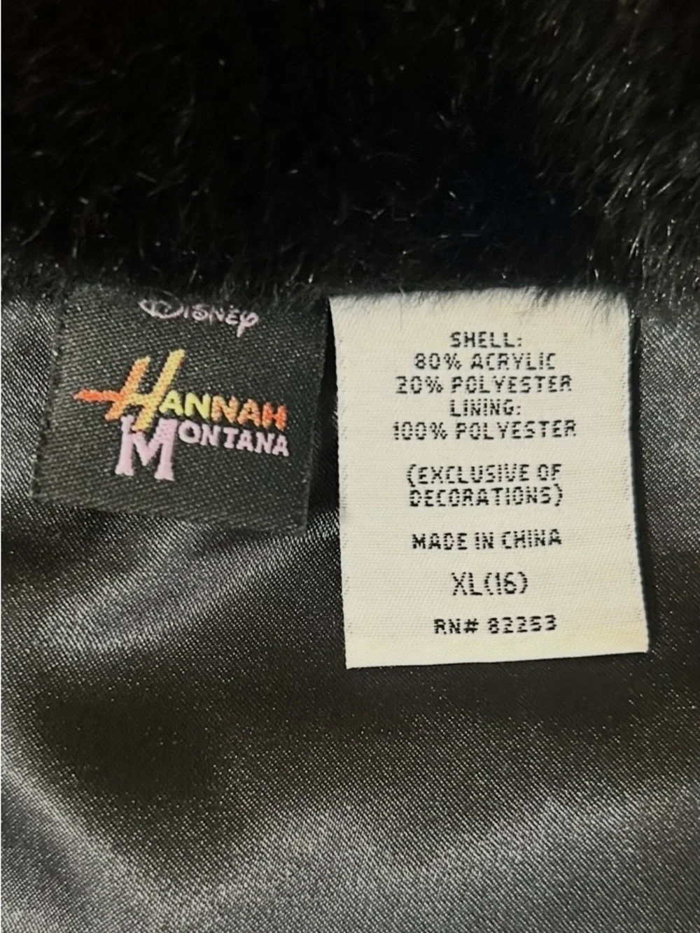 Disney Hannah Montana Faux Fur Black Cropped Shrug Girls XL 16 Fits XS Petite